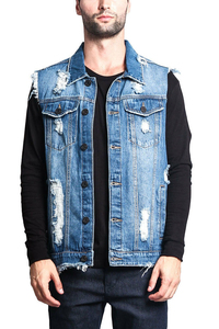 Gilet en jean déchiré pour femme, style vintage, sans manches, en coton bleu, mode printemps - Product Image 5