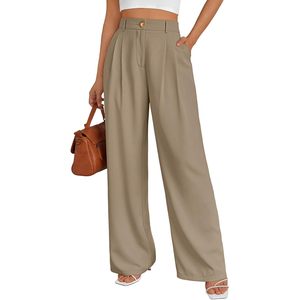 2025 femmes respirant jambe large robe pantalon affaires tenues décontractées avec taille élastique froissé Techniques pour filles dames - Product Image 2