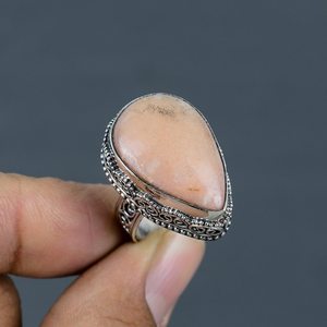 แหวนโอปอลสีชมพูวินเทจทรงหยดน้ำ เงินแท้ 925 ไซส์ 7.25 ทำด้วยมือ เครื่องประดับพลอยธรรมชาติ ของขวัญสำหรับเธอ - Product Image 1