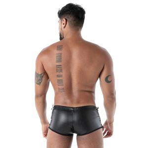 Kinky Laced Trunk Black Leather Style <b>Mens</b> Fetish Clubwear Sexy Side Lace Boxer - Product Image 4