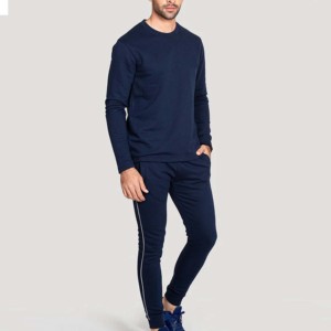 <b>Men's</b> <b>Navy</b> Blue Hooded Sweatshirt Set Solid Color Knitted Casual <b>Jogger</b> Pants Breathable Winter Streetwear - Product Image 2