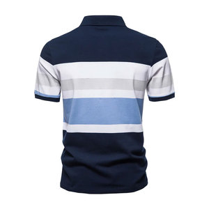 เสื้อโปโลแขนสั้นผู้ชาย ลายทางถัก สีตัดต่อ ดีไซน์ลำลอง ทรงปกติ สีน้ำเงิน ขาว กรมท่า - Product Image 2