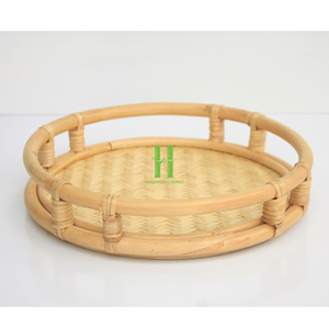 Bandeja Redonda Tejida a Mano de la Fábrica HNH, Bandeja Cuadrada Personalizable de Ratán Natural para Servir Alimentos, Bandeja de Mimbre Tejida OEM - Product Image 3