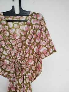 Robe kaftan en coton indien faite à la main, légère, jaune, pour la plage, idéale pour l'été - Product Image 4