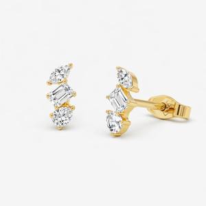 Natural Diamond Multi Shape <b>Stud</b> Earrings 14K White Yellow Rose Gold 0.30 Carat VS Clarity Prong Set Hypoallergenic Jewelry - Product Image 6