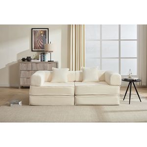 Divano Letto Modulare Convertibile in Corduroy da 78 Pollici con 2 Cuscini, Estensibile e Salvaspazio, Divano da Terra Compresso per Soggiorno - Product Image 1