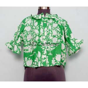 Magnifiques hauts en coton 100% à motifs floraux vintage pour femmes, hauts décontractés respirants, vêtements d'été à la mode, fabriqués en coton doux - Product Image 1