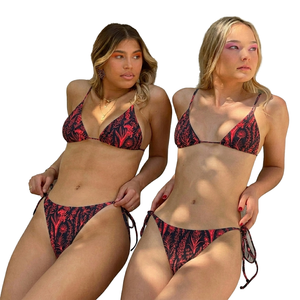 Conjunto de Bikini Moderno con Estampado Floral, 180 Gramos, Spandex y Poliéster, Espalda Descubierta, 2 Piezas, Traje de Baño para Mujer - Product Image 1