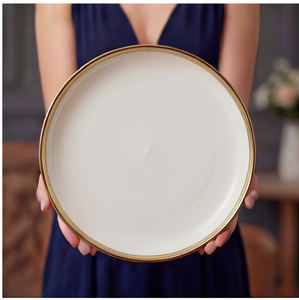 <span class=keywords><strong>Set</strong></span> di <span class=keywords><strong>piatti</strong></span> per stoviglie in porcellana Bone China con bordo in ceramica bianca - Product Image 4