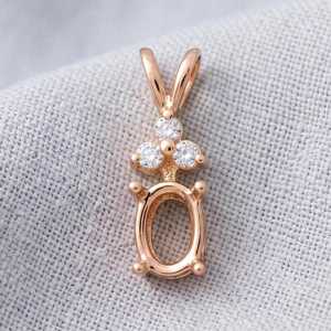 Pendentif ovale en argent sterling 925 massif avec serti à 3 pierres, design couronne, support vierge pour pierres précieuses, bijoux personnalisés en gros - Product Image 6