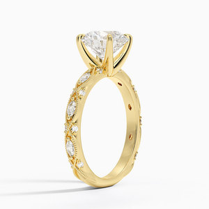 Anillo de compromiso vintage con diamantes marquise y redondos con incrustaciones milgrain - Product Image 2