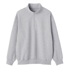 Pull à col zippé 1/4 gris uni pour homme, manches régulières, tricoté, pour l'automne - Product Image 1