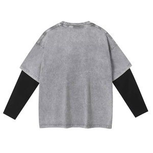 เสื้อยืดแขนยาวสีดำเทา สตรีทแวร์ผู้ชาย ผ้าฟลีซสองชั้น เป็นมิตรกับสิ่งแวดล้อม |   งานพิมพ์ดิจิทัลดีไซน์ตามสั่ง |   โรงงาน OEM - Product Image 4
