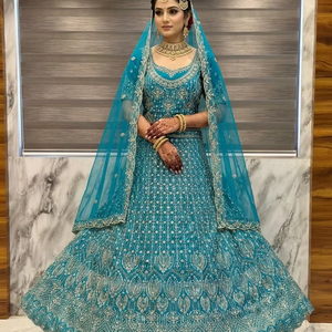 Elegante Lehenga Choli de red suave de primera calidad con elaborado trabajo de pedrería Zarkan, ropa de boda india y pakistaní, con cancan y canvas patta. - Product Image 1