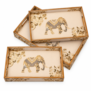 Ensemble de plateaux de service en bois à imprimé animal moderne, motif éléphant |   Plateau artisanal multifonctionnel pour la maison, l'hôtel, Diwali et les mariages - Product Image 1