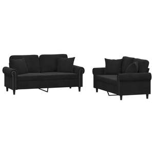 Conjunto de Sofá Rectangular Moderno de 2 Plazas en Terciopelo Negro para Sala de Estar - Product Image 2