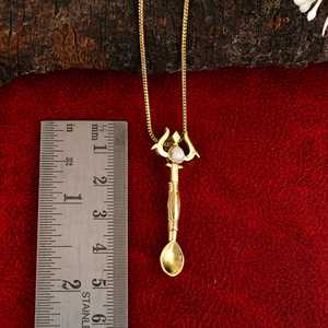 Pendentif cuillère plaqué or avec incrustation de perle, charme religieux hindou, collier unisexe en alliage, bijoux de mode - Product Image 3