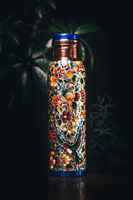 Bouteille d'eau en cuivre avec motif floral papillon en émail, bouteille ayurvédique réutilisable, cadeau, bouteille de voyage