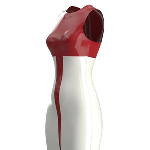 Robe moulante rouge et blanche en PU, sans bretelles, longueur genou, couleur contrastée, ajustée, pour soirée - Product Image 6