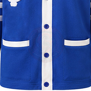 Cardigan bleu pour femme avec logo ZPB, broderie de lettres grecques blanches ZΦ, manches longues, col en V, pull décontracté pour femme, sororité, fraternité - Product Image 4