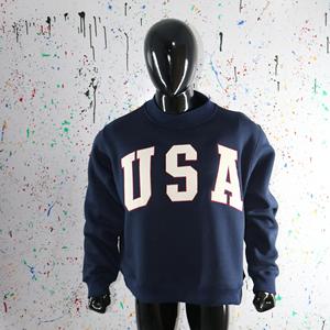 USA BLUE <b>Mock</b> <b>Neck</b> Sweatshirt 100% WHITE Applique Embroidery wide <b>neck</b> Sweatshirt Finer Threads - Product Image 2