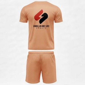 Factory Customized Men's 2-Piece <b>Knitted</b> T-Shirt Shorts <b>Set</b> Breathable Cotton Casual Cost-Effective Printed Logo Summer - Product Image 1