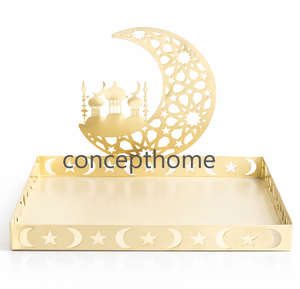 Plateau en métal décoratif pour l'Aïd Ramadan, cadeau, présentoir à desserts, chocolats, assiettes de présentation, décoration de table pour fête Mubarak - Product Image 1
