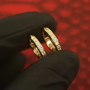 Moissanite Hoop <b>Huggie</b> Earrings 925 Sterling <b>Silver</b> Gold Plated Classic Luxury Women's Jewelry Tishya Diamond - Product Image 2