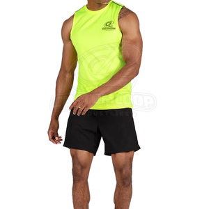 Customloop Men's <b>Neon</b> Yellow Sleeveless Tank <b>Top</b> O-Neck Quick Dry Athletic Wear Sporty Style Embroidery Logo Front - Product Image 5