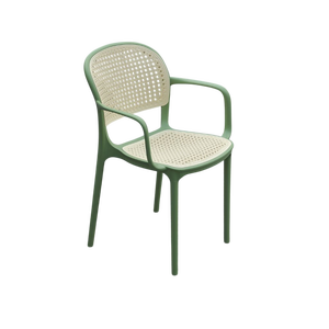 Warm Beige Matcha Green Modern Outdoor Dining Armchair | <b>Stackable</b> Polypropylene Rattan Bistro <b>Chair</b> for <b>Garden</b> Living Room - Product Image 1