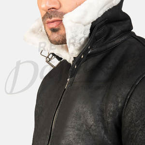 Chaqueta Bomber B3 Negra para Hombre, Forro de Piel Sintética Blanca, Chaqueta de Aviador de Invierno, Abrigo de Cuero Premium - Product Image 1