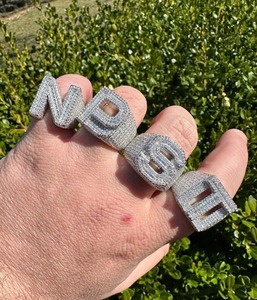 <b>Mens</b> Hip Hop Iced Out Moissanite Initial <b>Ring</b> 925 Sterling <b>Silver</b> Gold Plated 5.5CT VVS GRA Certified Luxury Custom Letter - Product Image 4