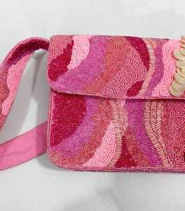 Handmade Pink Glass Beads Rectangular Handbag with Shell Accents Washable <b>Party</b> Craft Embroidery Textile Daily Use <b>Bag</b> - Product Image 2