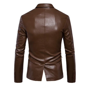Veste en cuir PU noir pour homme, coupe ajustée, col rabattu, simple boutonnage, style décontracté chic, pour l'automne - Product Image 6