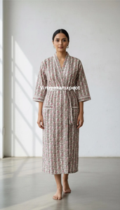 ชุดกิโมโนผ้าฝ้ายพิมพ์ลายดอกไม้สุดหรูหรา สไตล์ดั้งเดิม งานฝีมือประณีต ชุดลำลองใส่สบาย ระบายอากาศได้ดี เหมาะสำหรับฤดูร้อน ชุดนอนผู้หญิงลำลอง - Product Image 5