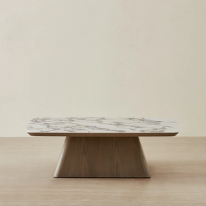 <b>Large</b> Premium Solid Wood Handcrafted Wooden Coffee Table with <b>Marble</b> Inlay Top – Luxury Living Room Centerpiece - Product Image 1