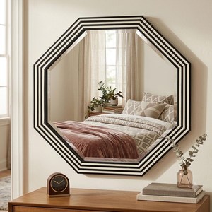 Miroir mural en os incrusté de haute qualité pour la décoration de la maison, miroir mural octogonal, design Art Déco, cadre noir et blanc, décoratif - Product Image 1