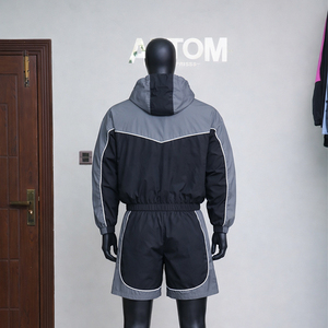 High Quality Custom <b>Men's</b> Solid Casual Windbreaker Lightweight Breathable Hooded Zip <b>Jacket</b> and Shorts Sportswear Set - Product Image 2