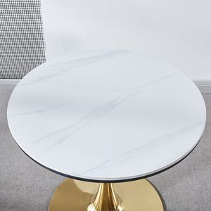 Tavolo da Pranzo con Piedistallo Tulipano Dorato e Bianco da 80 cm, Piano in MDF per 2-4 Persone, Stile Mid-Century con Finitura Elegante - Product Image 6
