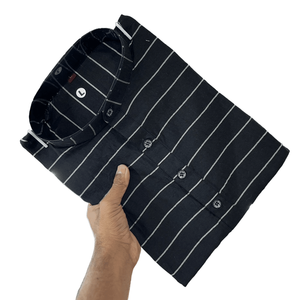 DESIGNER PURE COTTON PRINTED MEN'S SHORT KURTA BLACK - Product Image 1