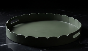 Plateau de service rond festonné de luxe en métal vert foncé avec poignée découpée, plat de présentation pour table basse, pièce maîtresse pour salon, vente en gros - Product Image 3
