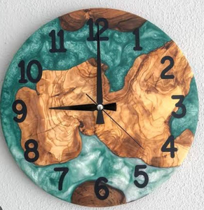 Top Selling Unique Handmade Wooden and Epoxy Resin Wall <b>Clocks</b> Elegant Round Shape Green Epoxy Style For Bedroom & Guest Room - Product Image 5