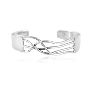 925 Sterling <b>Silver</b> Smooth Plain <b>Cuff</b> <b>Bracelet</b> – Minimalist Open Kada, High Polish Finish - Product Image 2