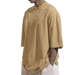 Camiseta de algodón extragrande para hombre, transpirable, de color liso, cuello redondo, manga corta, estilo casual, holgada, estilo urbano, 320g - Product Image 4