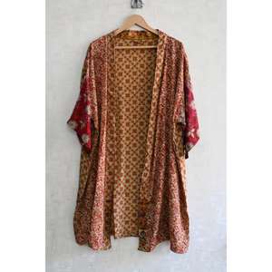 Bata Kimono de Seda con Parches para Mujer, Tallas Grandes, Estilo Bohemio, Larga, Transpirable, para Otoño - Product Image 3