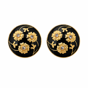 Boutons de manchette en émail noir avec motif floral doré pour occasions formelles et anniversaires - Product Image 2
