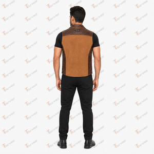 Chaleco de Gamuza Marrón para Hombre Tiierwear con Bolsillos con Cremallera, Prenda Exterior Informal con Cuello Camisero y Diseño de Botones - Product Image 3