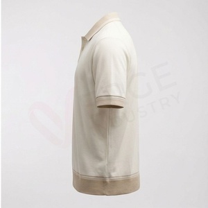 Polo en coton beige à manches courtes pour homme, coupe classique, tricot uni, design décontracté et respirant - Product Image 3