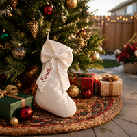 Chaussette de Noël personnalisée POD Bow avec nom brodé, chaussette familiale en velours de luxe, cadeau souvenir de Noël