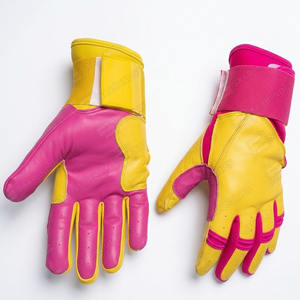 Guantes de entrenamiento de béisbol de cuero de alta calidad de una mano amarilla y otra mano de color rosa - Product Image 1